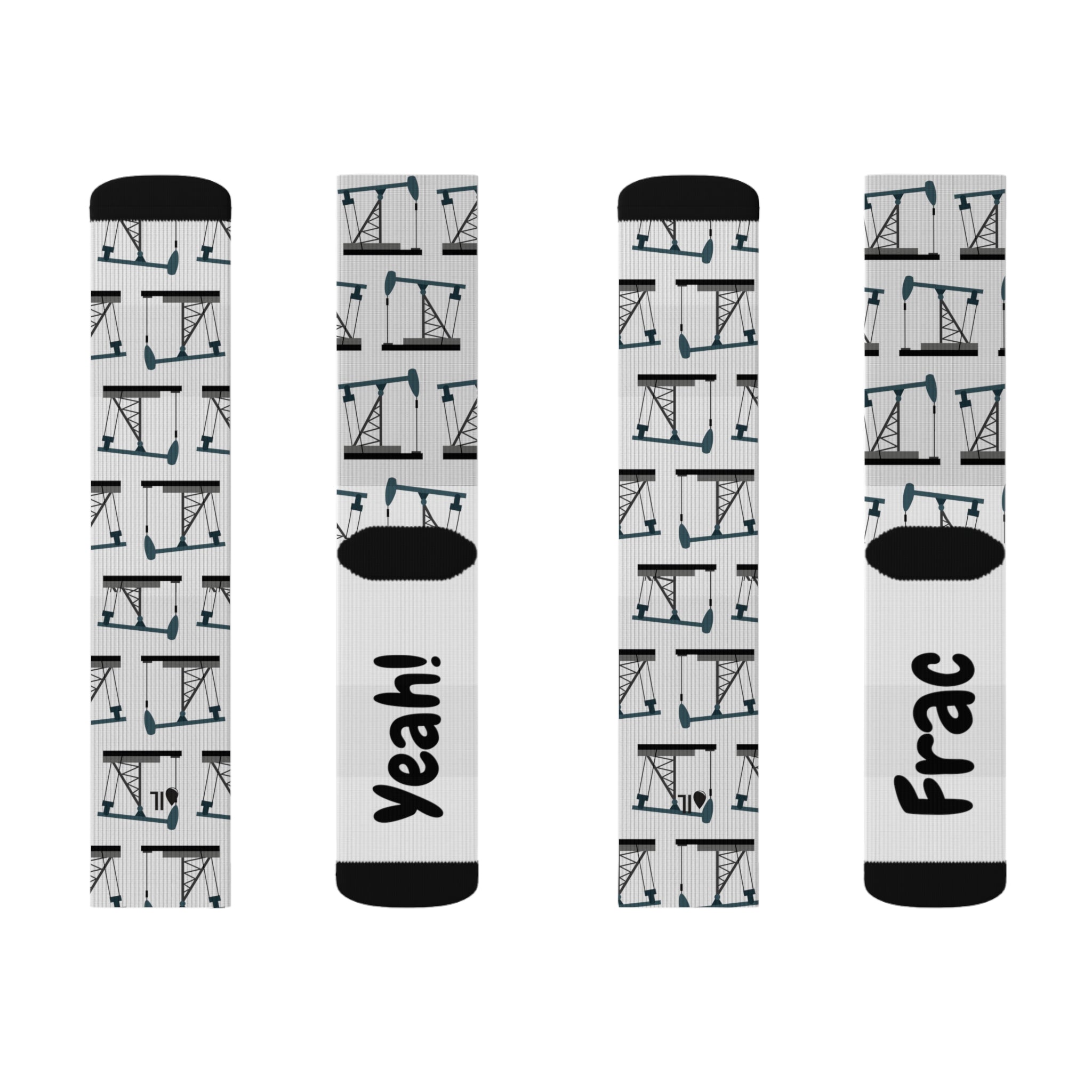 Frac Yeah! Pumpjack Oilfield Socks (White)