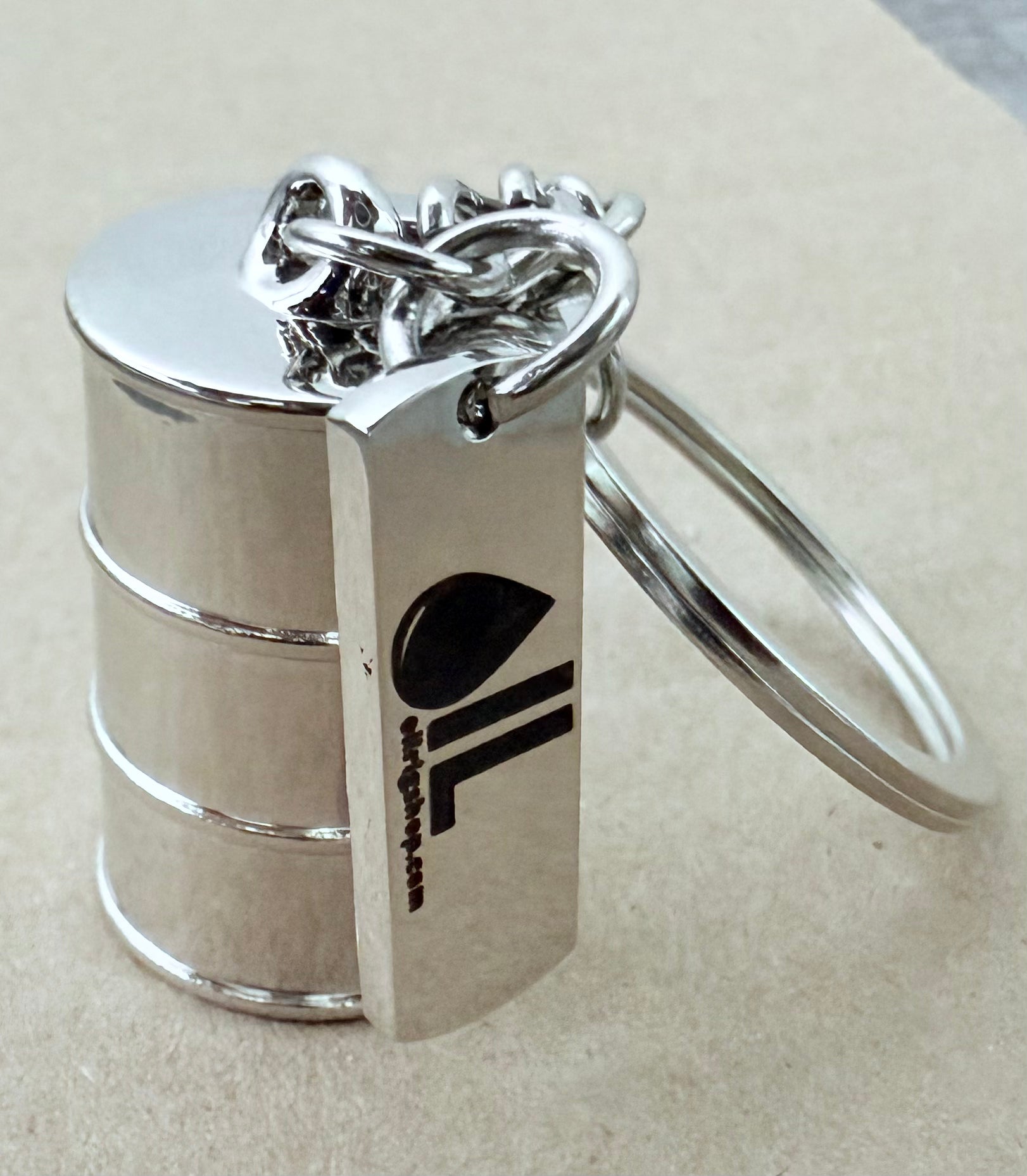 Oil Drum Keychain Silver Color
