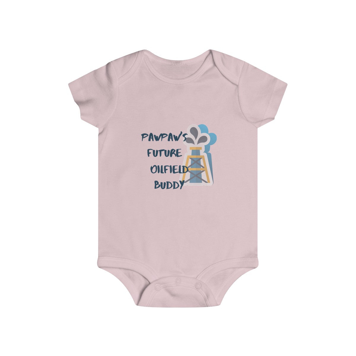 Pink baby onesie with 'Papaw's Future Oilfield Buddy' text and graphic on a white background