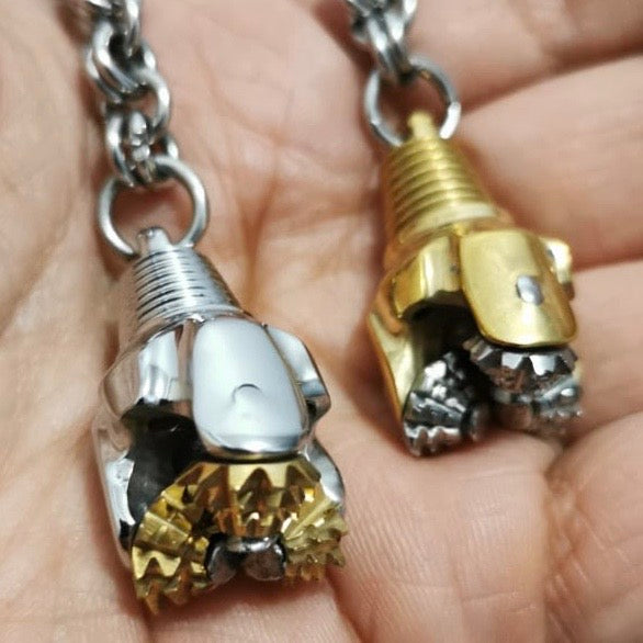 Oilfield Stainless Steel and Bronze Tricone Drill Bit Keychains