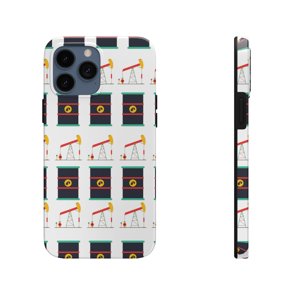 Pumpjack and Oil Barrel Tough Phone Case (White)