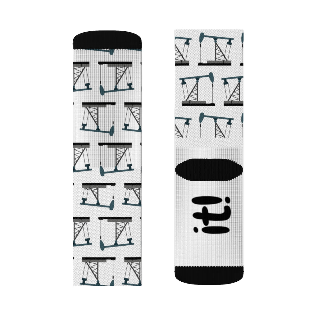 Frac it Pumpjack Oilfield Socks (White)