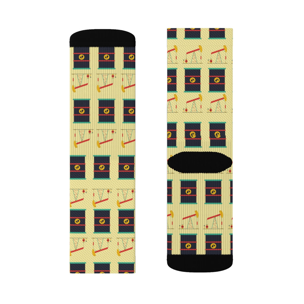 Pumpjack and Oil Drum Socks (Yellow)