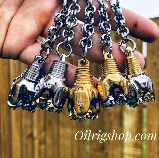 Oilfield Stainless Steel and Bronze Tricone Drill Bit Keychains