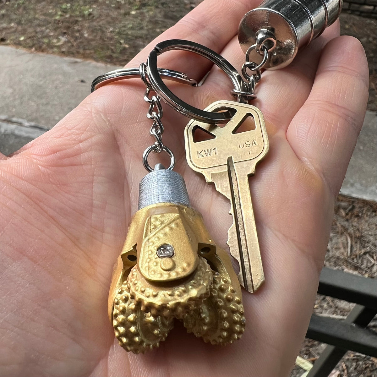Oilfield Tricone Drill Bit Keychain Golden