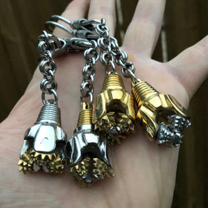 Oilfield Stainless Steel and Bronze Tricone Drill Bit Keychains