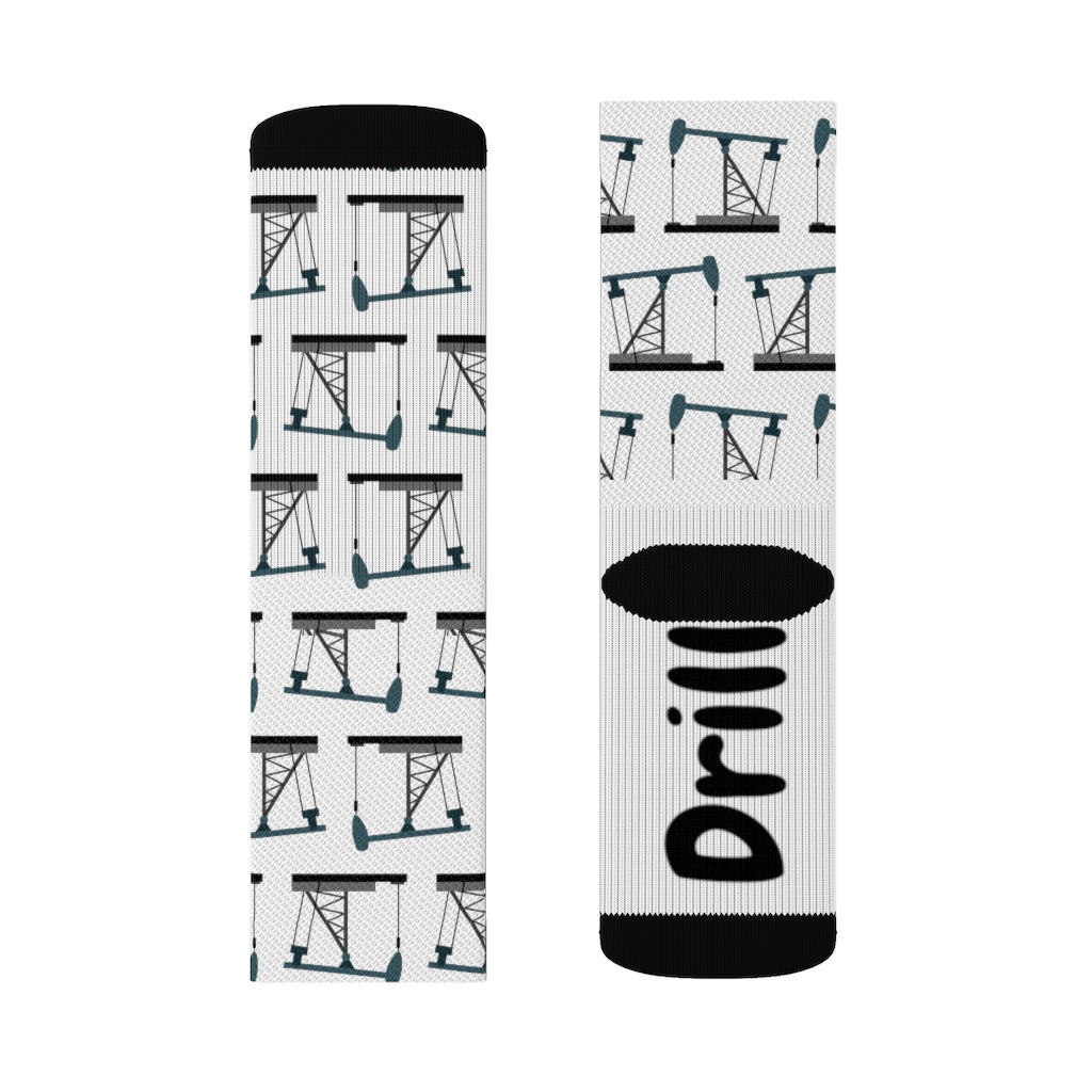 Drill It Pumpjack Oilfield Socks (White)