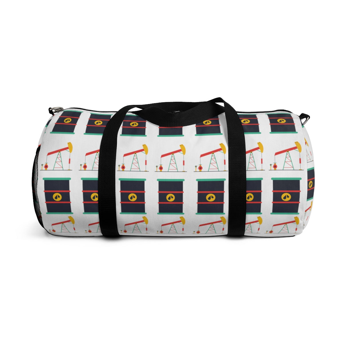 Pumpjack and Oil Drum Oilfield Duffel Bag (White)